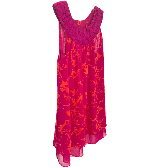 Cabi Pink Orange Print Tulle Hem Sleeveless Mini Shift Dress oversized Size XS - Picture 4 of 11